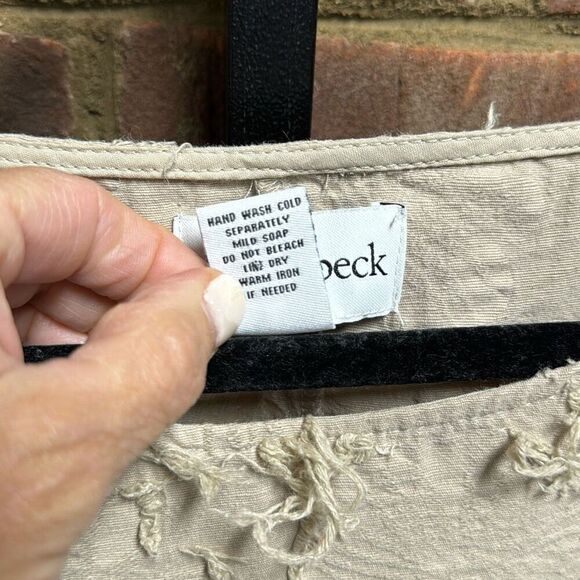 Peck & Peck Women’s Linen Blend Tan Fringe Quarter Sleeve Top Size Medium - Picture 5 of 5